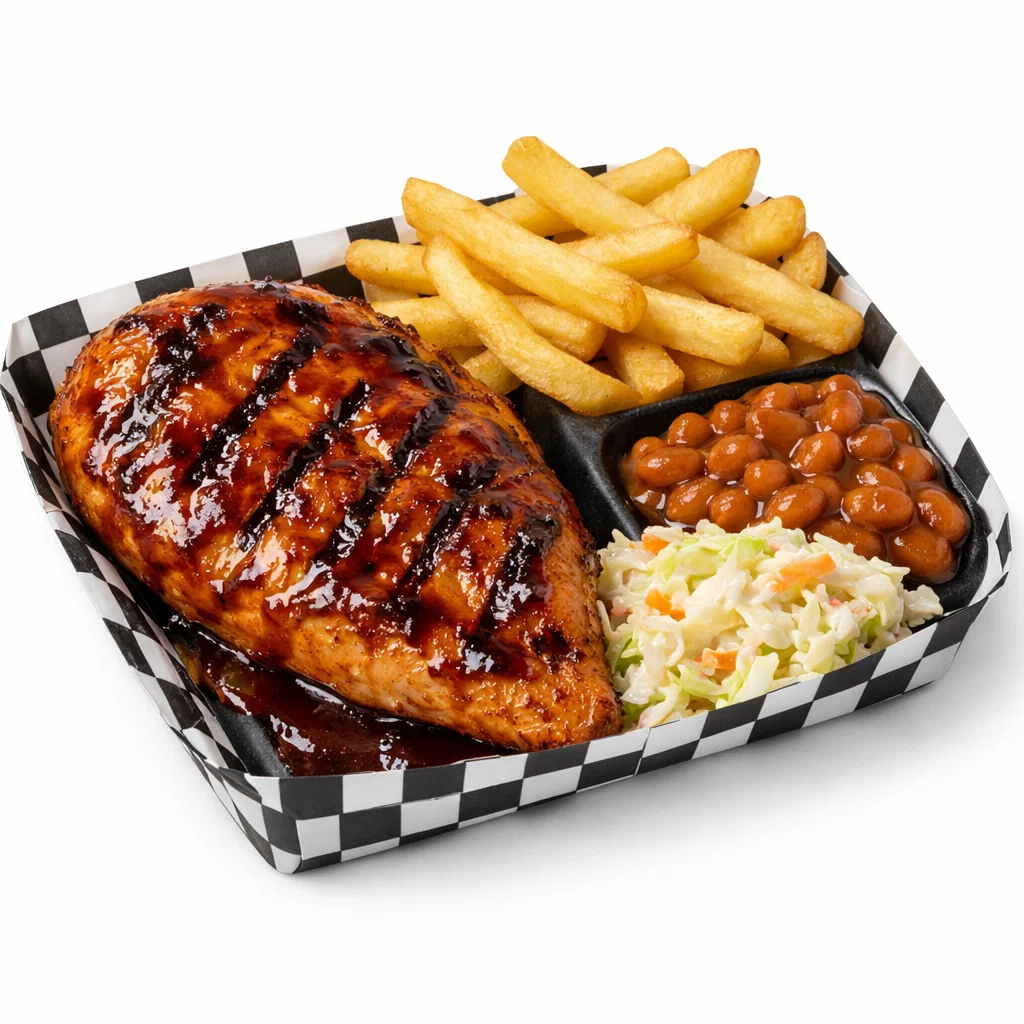 Cookout BBQ Chicken Tray with grilled chicken breast and BBQ sauce