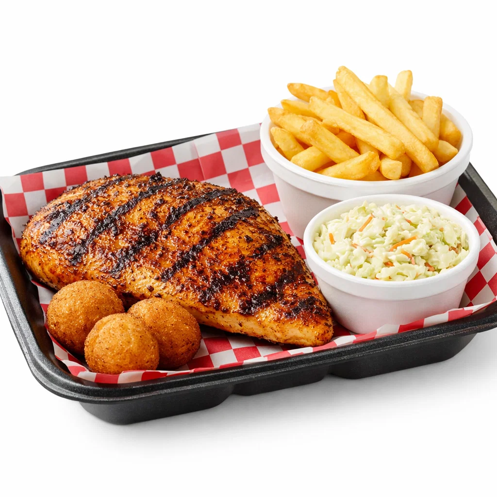 Cookout Cajun Chicken Tray with grilled seasoned chicken breast.