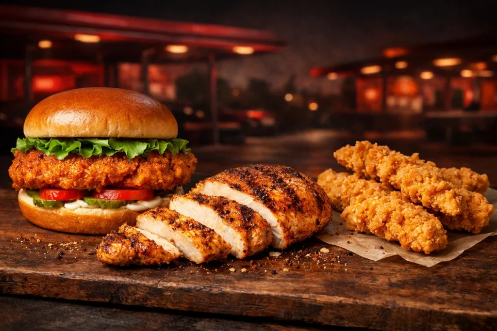 Cookout chicken menu category featuring spicy, Cajun, and grilled chicken options
