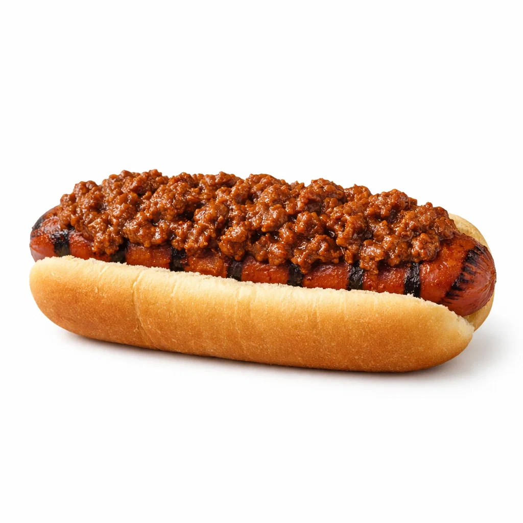 Cookout chili dog topped with savory beef chili