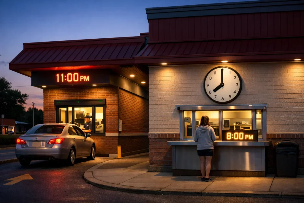 Cookout drive-thru and walk-up window hours showing service access timing