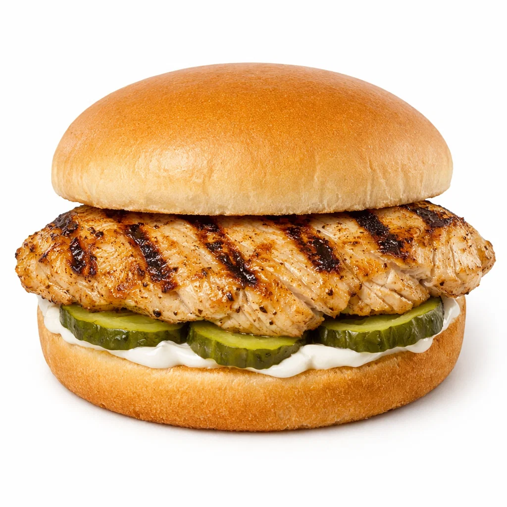 Cookout grilled chicken sandwich with grilled chicken breast on a plain bun