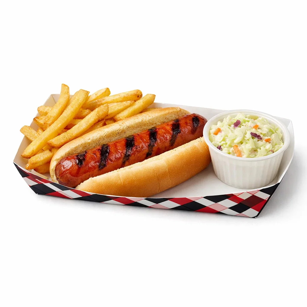Cookout hot dog tray with fries and coleslaw