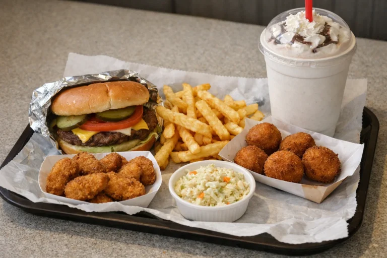 Cookout menu and prices featuring tray meals and milkshake options