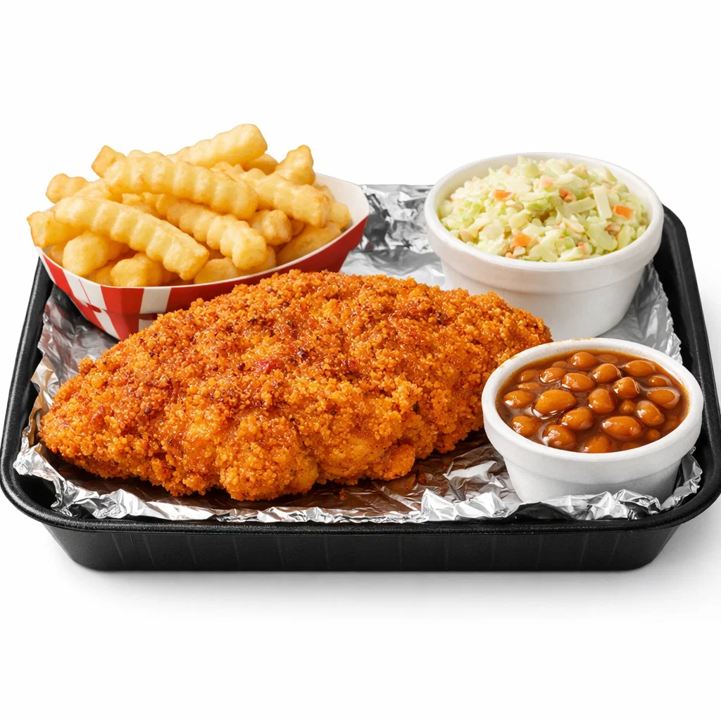 Cookout Spicy Chicken Tray with crispy spicy chicken fillet