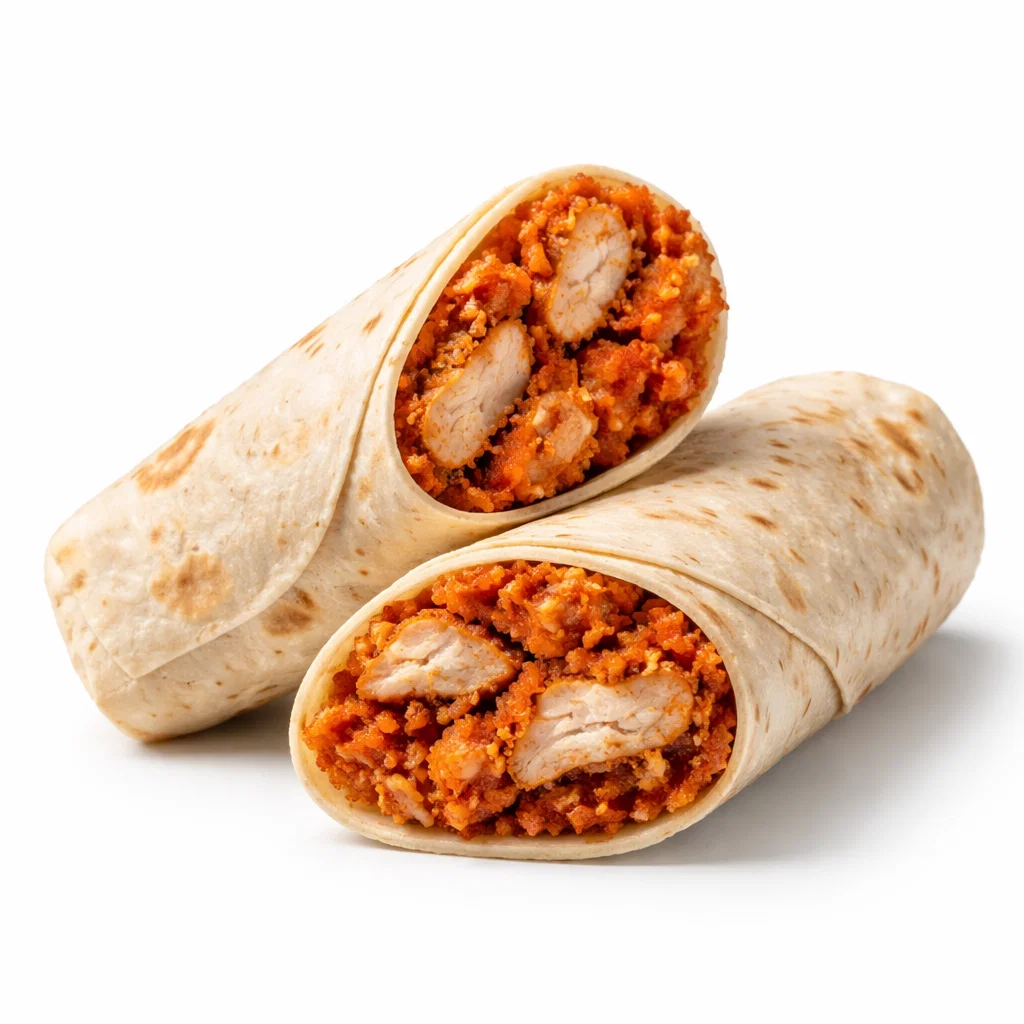Cookout spicy chicken wrap with crispy seasoned chicken in a tortilla