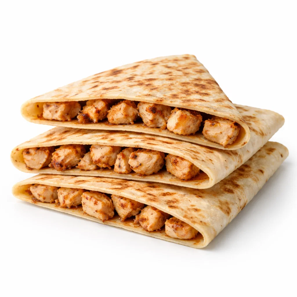 Grilled chicken quesadilla at Cookout on a white background.