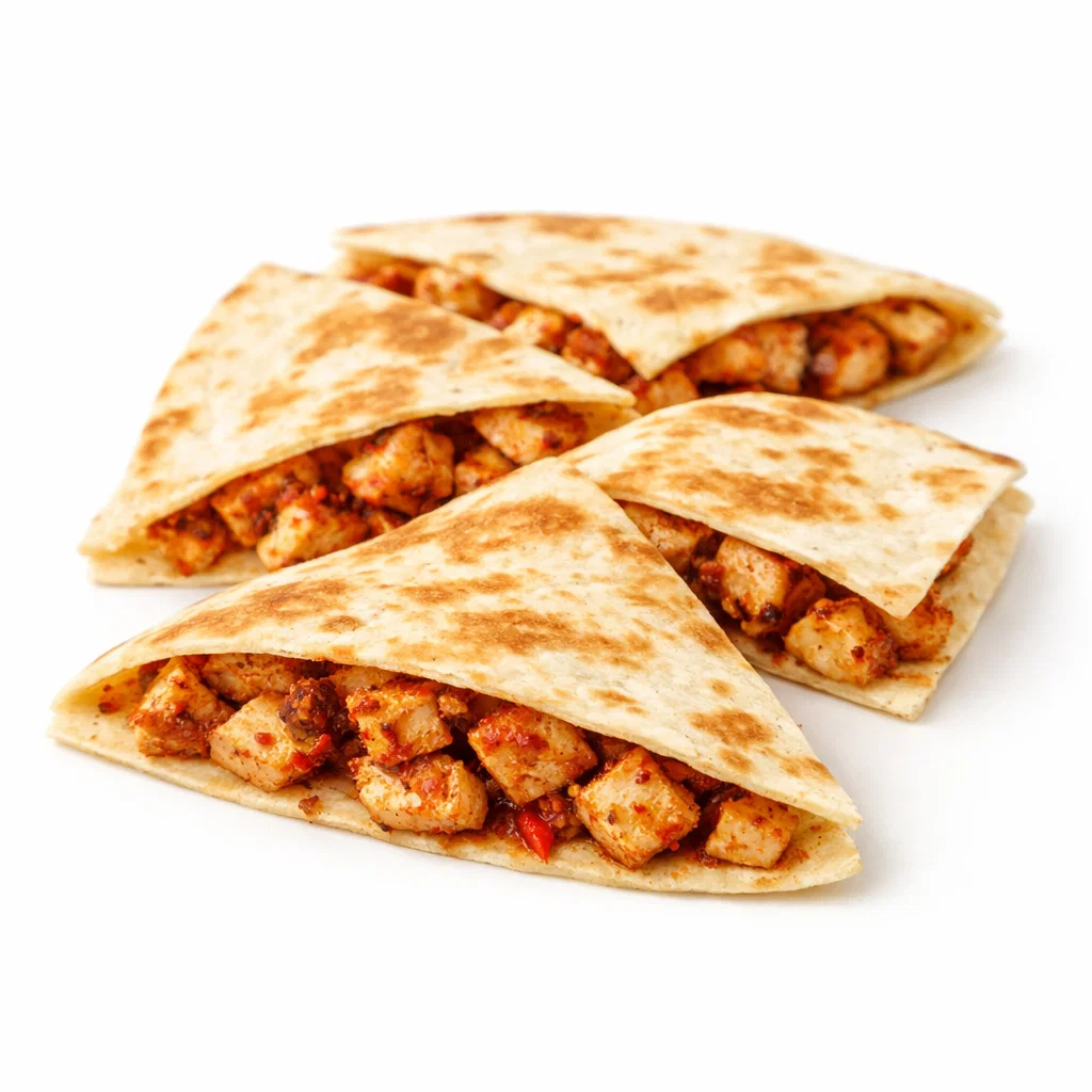 Spicy chicken quesadilla at Cookout on a white background
