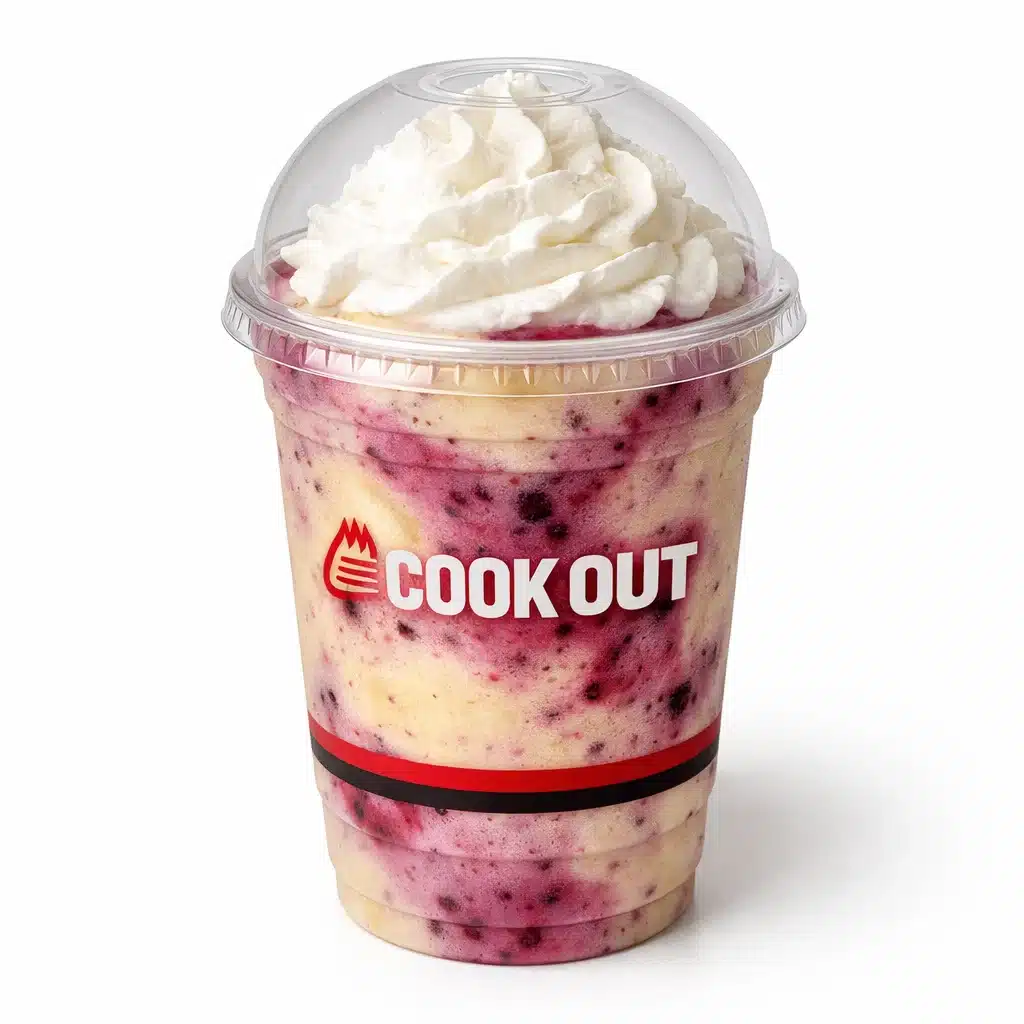 Banana Berry Milkshake in Cookout dome cup with whipped cream