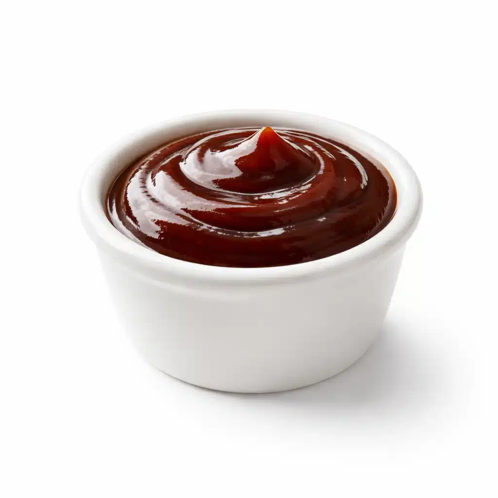 Barbecue Sauce in dipping cup on picnic table