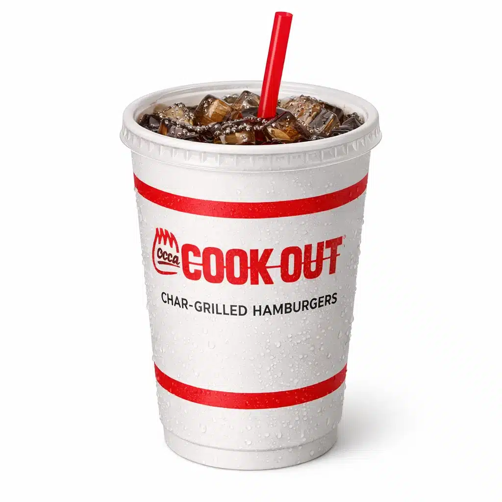 Coca-Cola soft drink served in a Cookout paper cup with straw