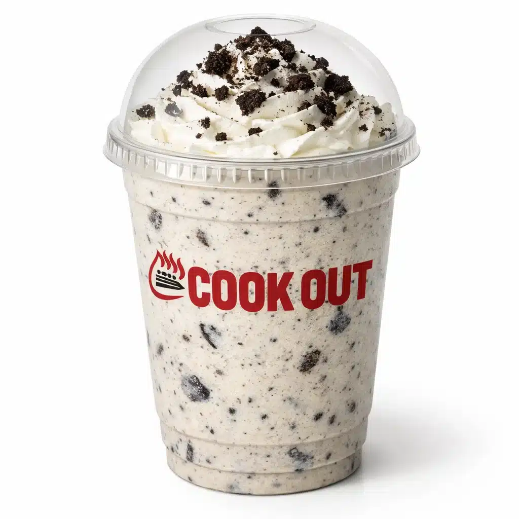Cookies & Cream Milkshake in Cookout dome cup with whipped cream