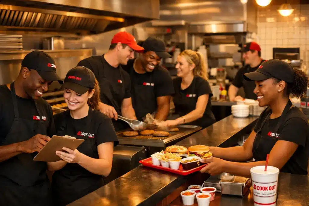 Cookout team working together, highlighting a positive career culture