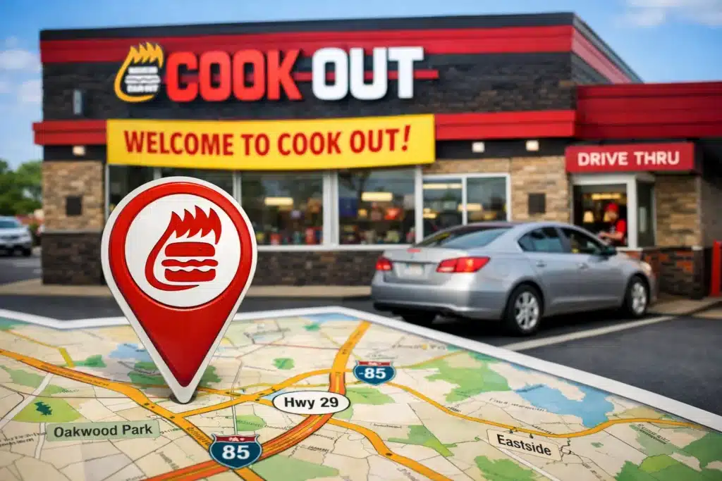 Cookout restaurant locations with a map and location pin, highlighting its presence in the Southern U.S. Find a Cookout restaurant near you.