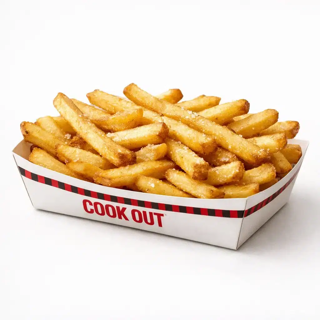 Golden French Fries in Cookout paper tray