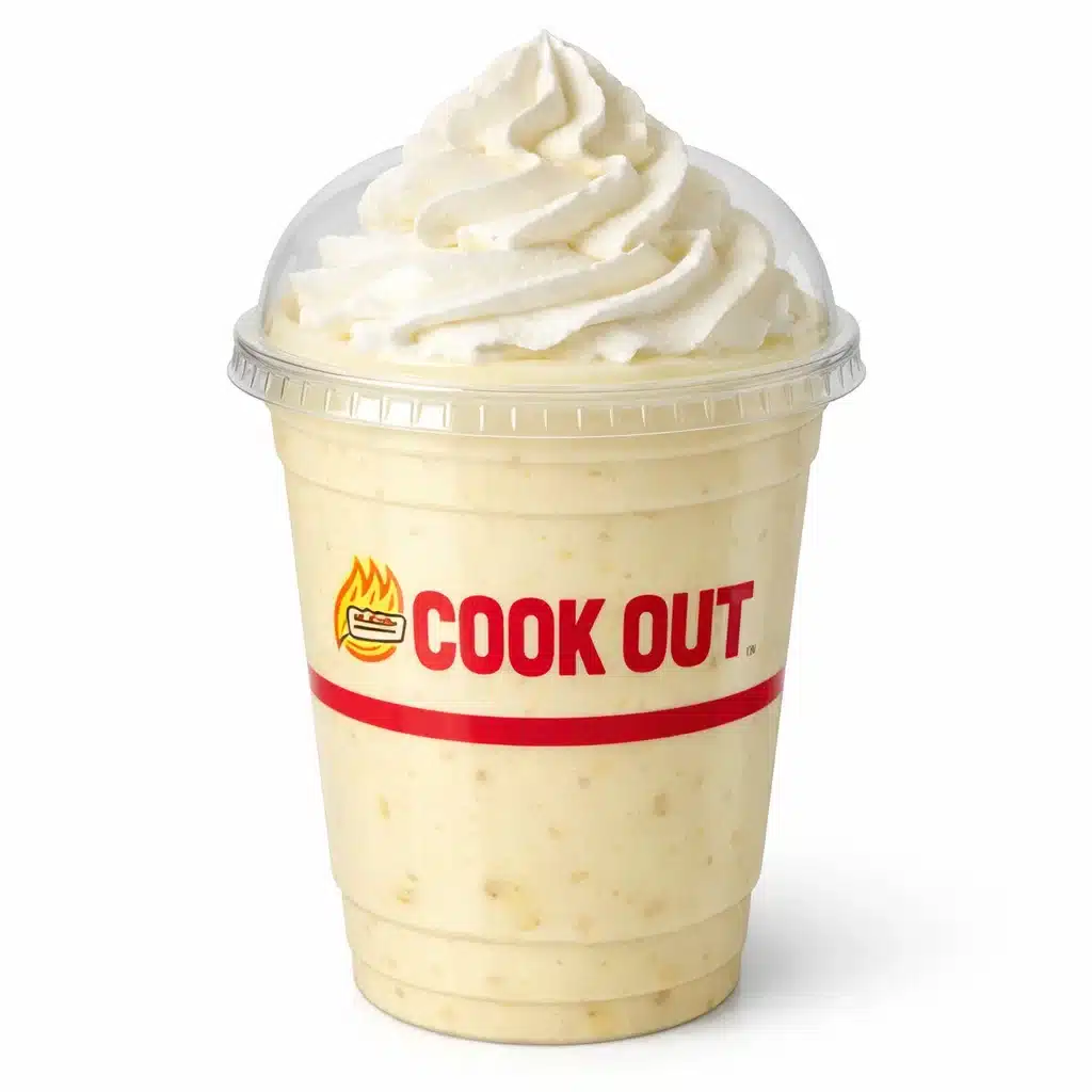 Fresh Banana Milkshake in Cookout dome cup with whipped cream