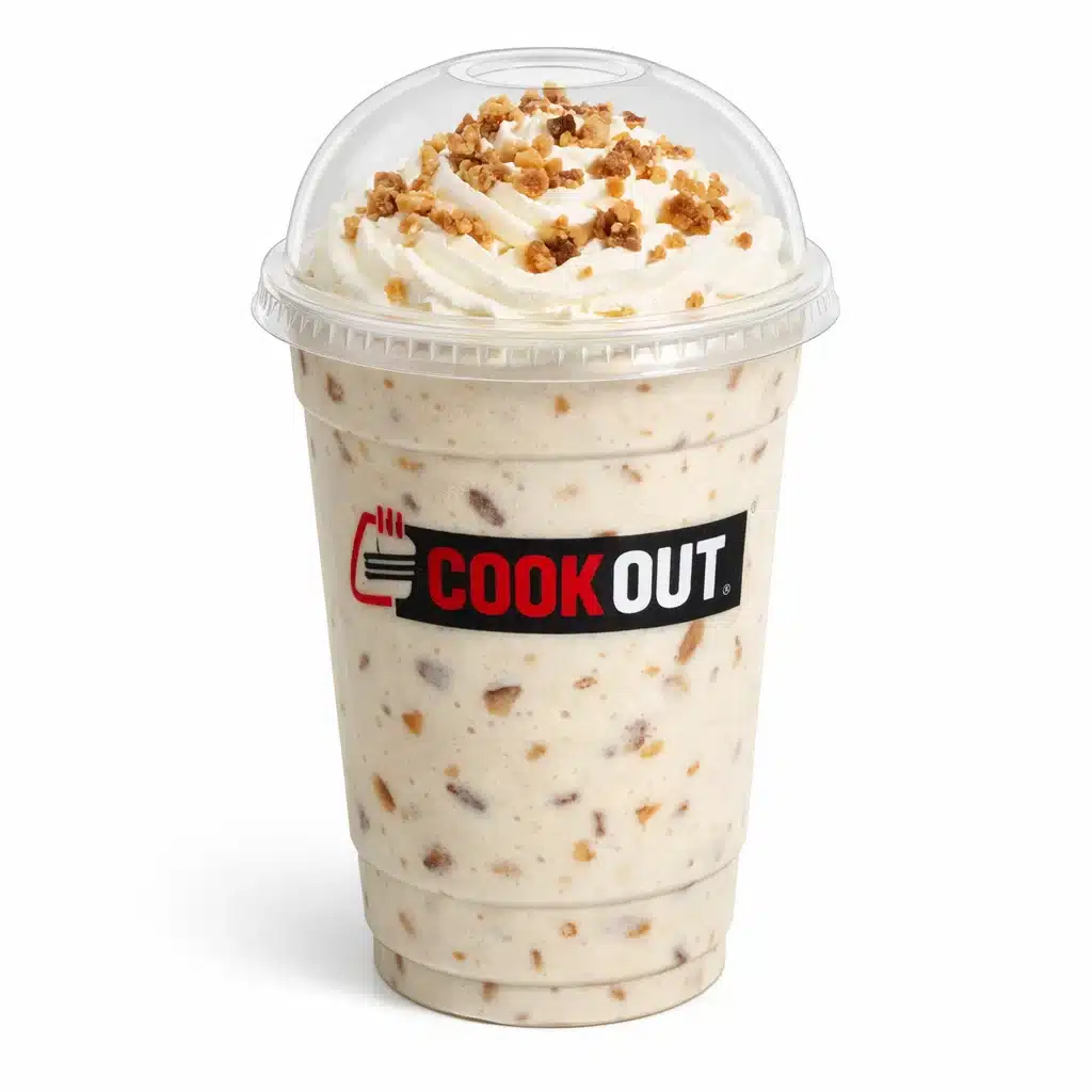 Heath Toffee Milkshake in Cookout dome cup with whipped cream