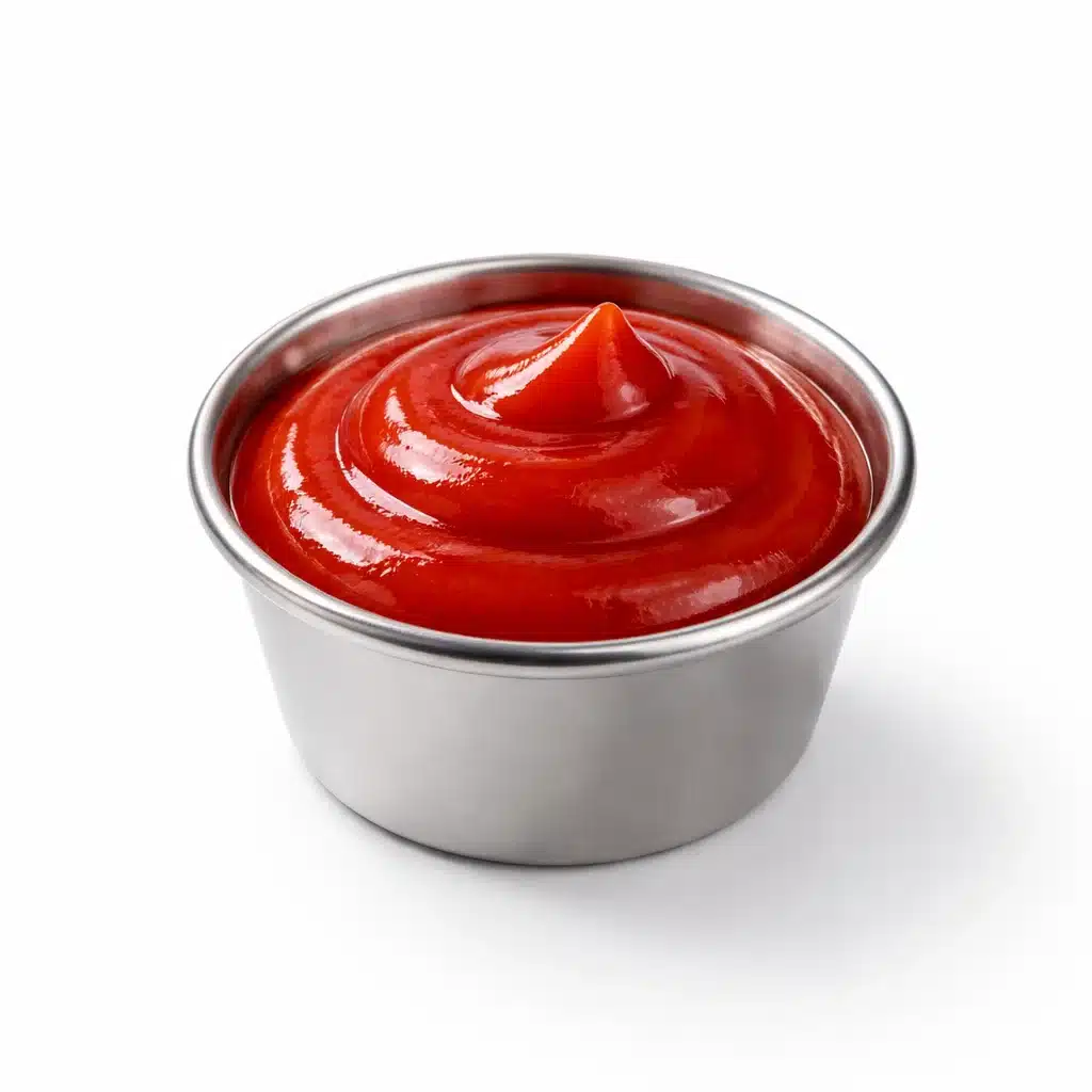 Classic Ketchup in dipping cup on white background