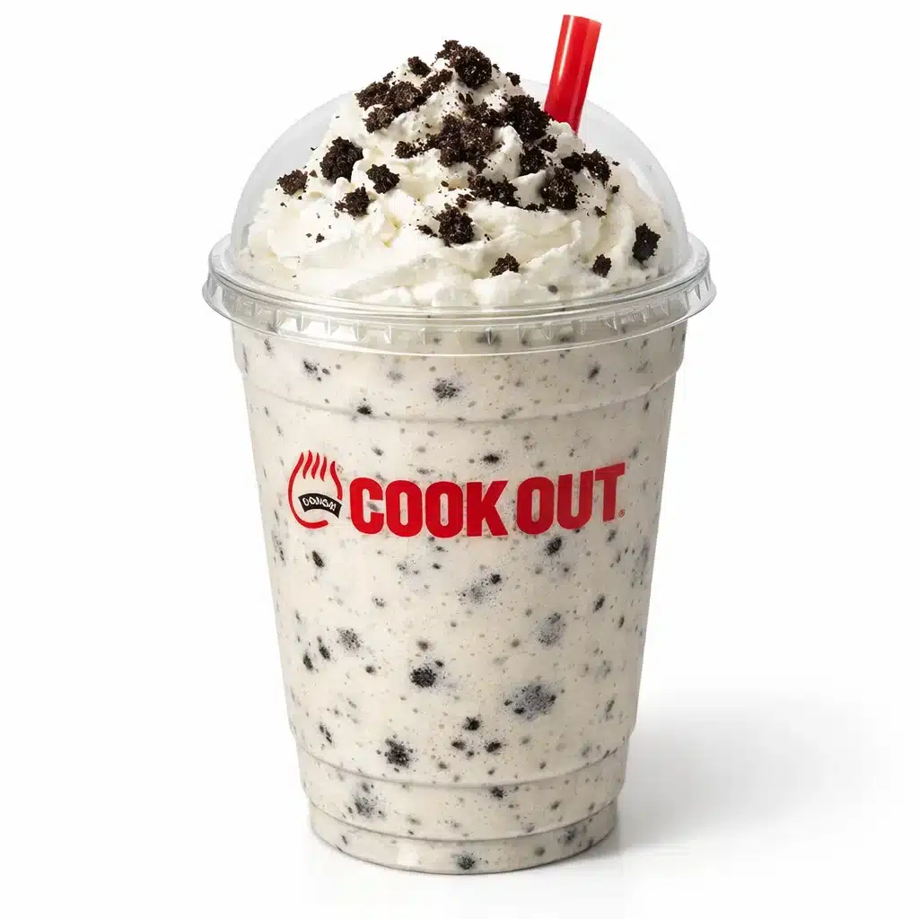 Oreo Milkshake in Cookout dome cup with whipped cream