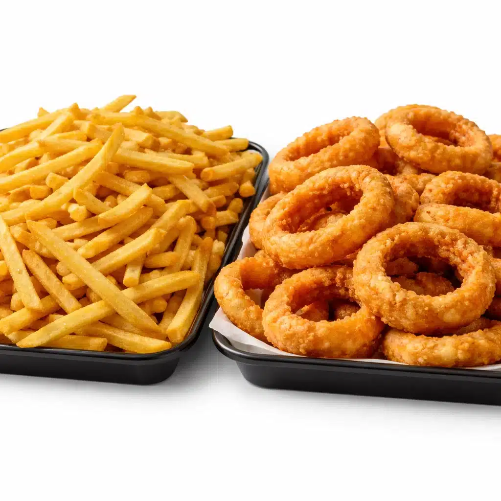 Large serving of Cookout fries or onion rings in party tray