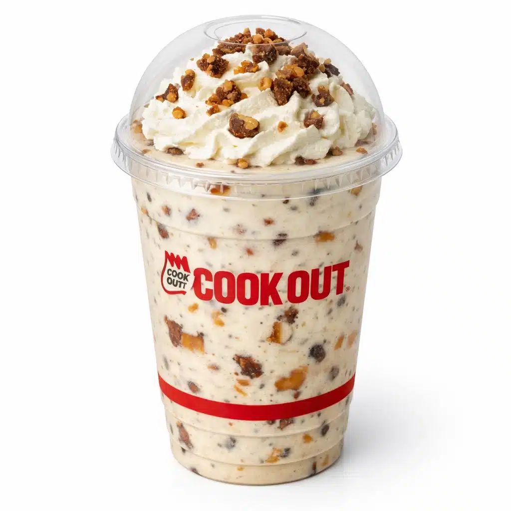 Snickers Milkshake in Cookout dome cup with whipped cream
