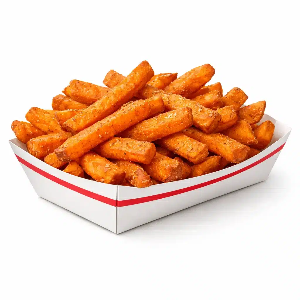 Golden Sweet Potato Fries in Cookout paper tray
