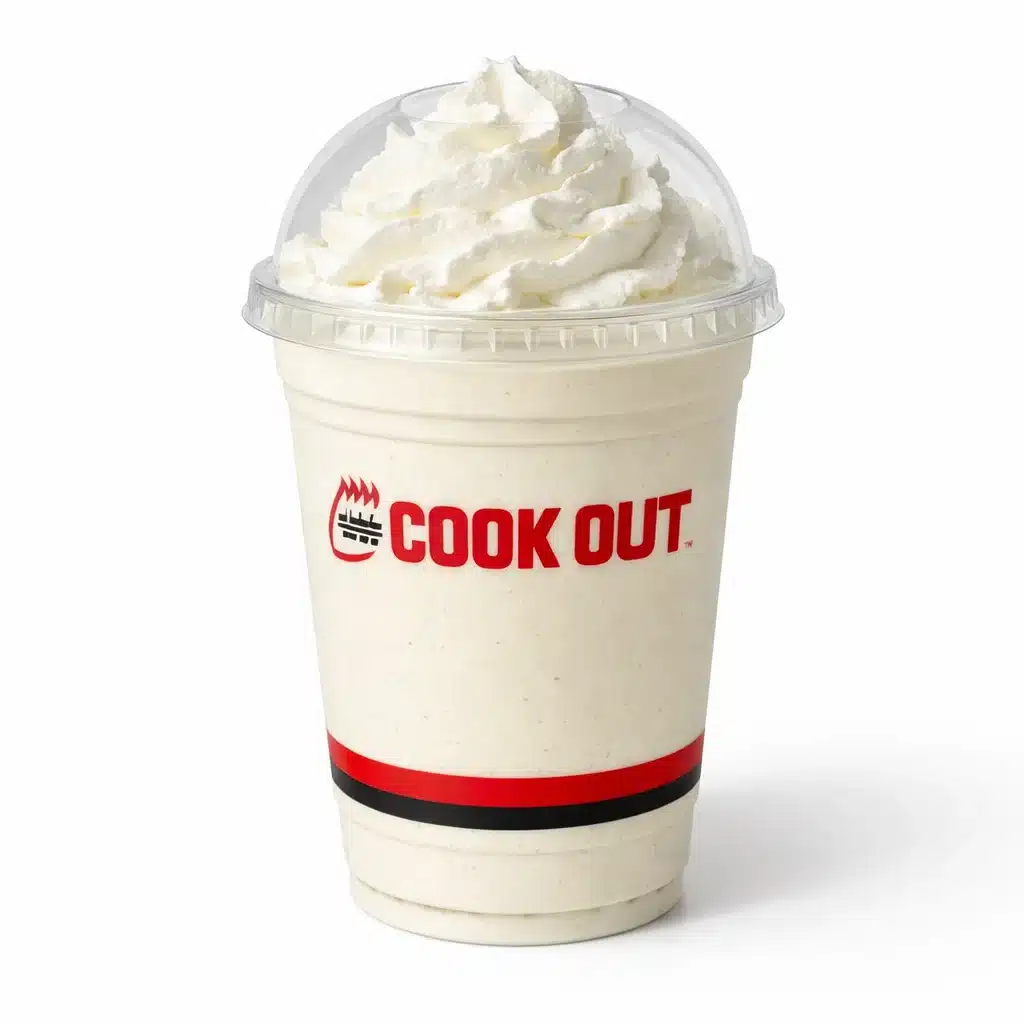 Vanilla Milkshake in Cookout dome cup with whipped cream