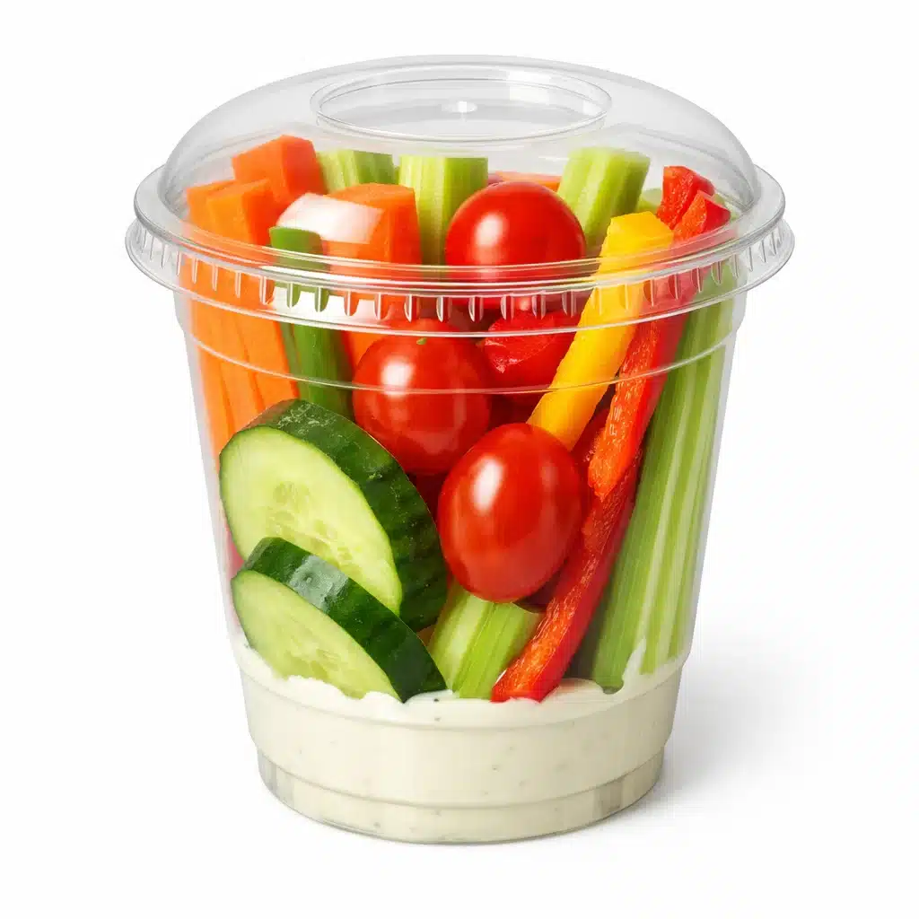 Fresh Cookout veggie cup with carrots, celery, cucumber, and tomatoes