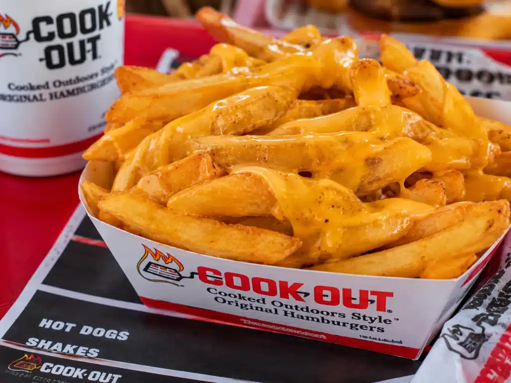 Cookout cheese fries topped with melted cheddar cheese
